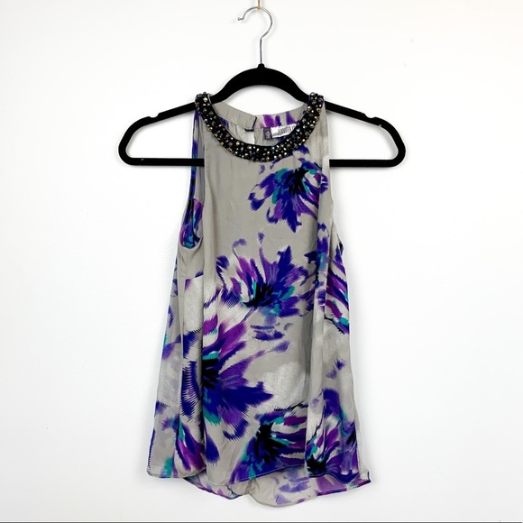 Jennifer Lopez Tops - 🌸2/$30🌸 Purple & Grey Floral Beaded Blouse